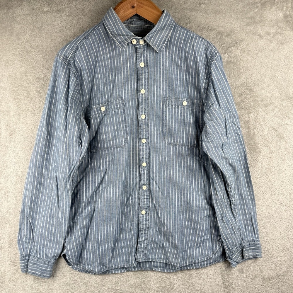 Gap Button Down Shirt Mens XL Blue w/ White Stripes L/S Collared Pocket Cotton‎